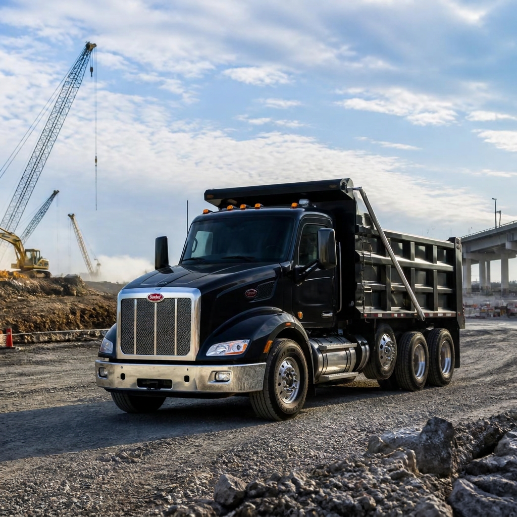 Dump truck working at an infrastructure construction site